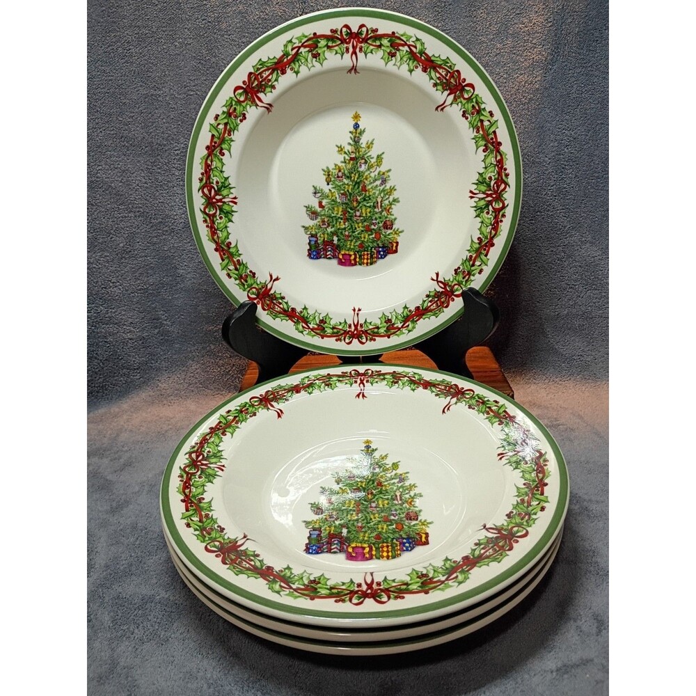 Christopher Radko Traditions Holiday Celebrations Set 4 Rimmed Bowls Christmas